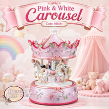 Load image into Gallery viewer, Pink & White Carousel with Canopy Music Box Tabletop Home/Room Decor Code: NB584