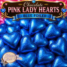 Load image into Gallery viewer, Milk Chocolate Pink Lady Hearts - Blue Foil