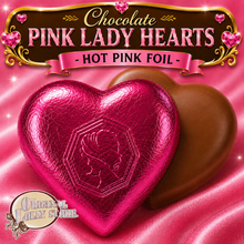 Load image into Gallery viewer, Milk Chocolate Pink Lady Hearts - Hot Pink Foil