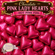 Load image into Gallery viewer, Milk Chocolate Pink Lady Hearts - Hot Pink Foil