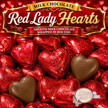 Load image into Gallery viewer, Milk Chocolate Pink Lady Hearts - Red Foil