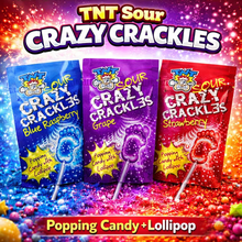 Load image into Gallery viewer, TNT Sour Crazy Crackles Popping Candy - Blue Raspberry, Grape & Strawberry