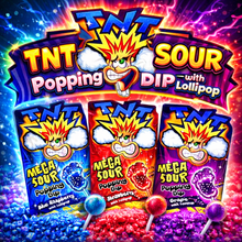 Load image into Gallery viewer, TNT Mega Sour Popping Dip with Lollipop 3 Pack