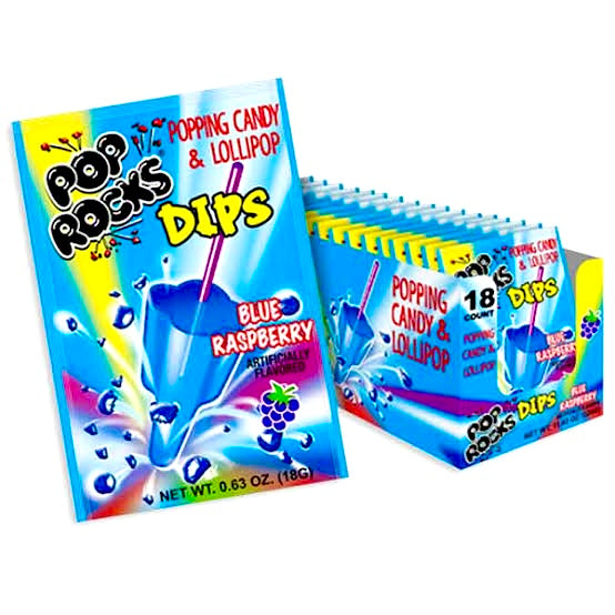 Pop Rocks Dips Blue Raspberry Lollypop and Popping Candy 18g