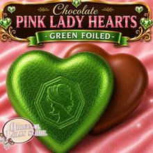 Load image into Gallery viewer, Milk Chocolate Pink Lady Hearts  - Green Foil
