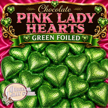 Load image into Gallery viewer, Milk Chocolate Pink Lady Hearts  - Green Foil
