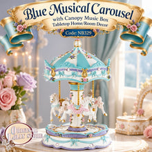 Load image into Gallery viewer, Blue Horse Musical Carousel with Canopy Music Box Tabletop Home/Room Decor Code: NB329
