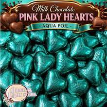 Load image into Gallery viewer, Milk Chocolate Pink Lady Hearts  - Aqua Foil
