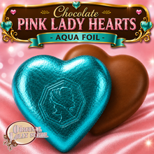 Load image into Gallery viewer, Milk Chocolate Pink Lady Hearts  - Aqua Foil
