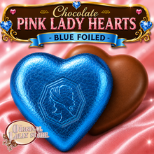 Load image into Gallery viewer, Milk Chocolate Pink Lady Hearts  - Blue Foil
