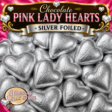 Load image into Gallery viewer, Milk Chocolate Pink Lady Hearts - Silver Foil
