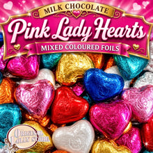 Load image into Gallery viewer, Milk Chocolate Pink Lady Hearts - Mixed Coloured Foils
