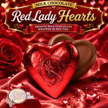 Load image into Gallery viewer, Milk Chocolate Pink Lady Hearts  - Red Foil

