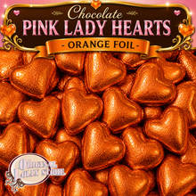 Load image into Gallery viewer, Milk Chocolate Pink Lady Hearts  - Orange Foil
