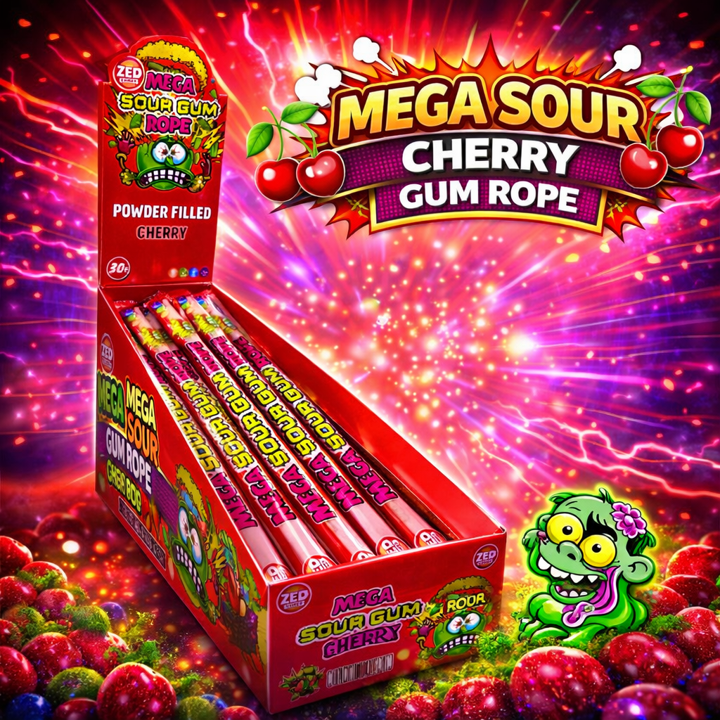 Pink Gum Rope Mega Sour Cherry Gum Rope 30g – The Original Lolly Store