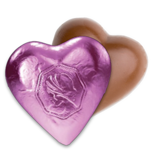 Milk Premium Chocolate Small Hearts  -  Pink Foil (Pink Lady)